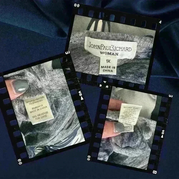 John Paul Richard Women’s 1X Grey Floral Bell Sleeve Top - Picture 3 of 4